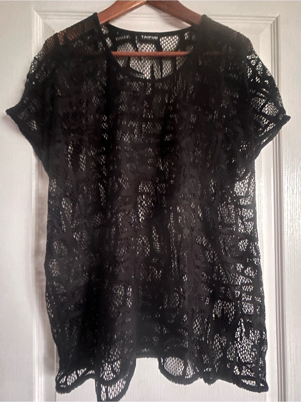 Black Crochet Short Sleeve Top